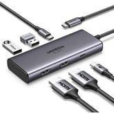 Ugreen (6 In 1) Docking Station, Usb C Hub With Dual 4k@60hz, Single 8k@30hz, 100w Power Delivery, 3x 5gbps Usb Data Ports, Usb C Dock For Thinkpad, Hp, Dell Laptops And More